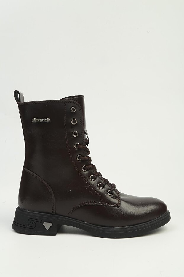Women's Brown Lace-Up and Zippered Thick-Soled Boots Pc-56109