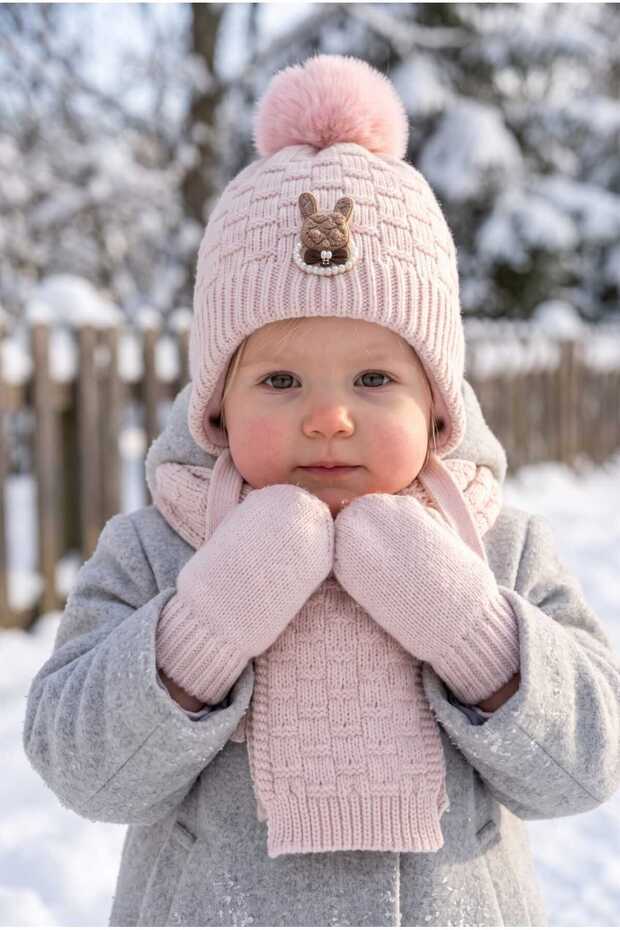 Kitti 0-12 Months Baby Girl & Child Fleece Scarf, Beanie, Gloves 3-Piece Set