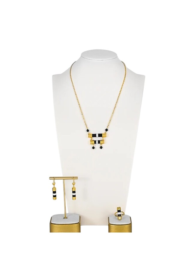 Simple Geometric Black White Copper Women's Jewelry Set with Necklace Earrings Ring for Wedding & Party Daily Wear