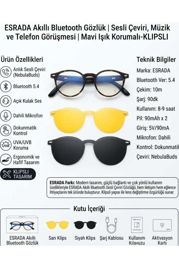 Smart Bluetooth Glasses | Voice Translation, Music, and Phone Call | Blue Light Protection- Clip