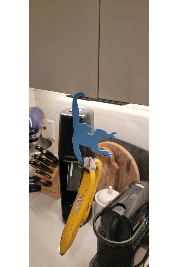 2-Piece Banana Hanger with Monkey Figures Kitchen Banana Holder Fruit Hanger Decorative Organizer