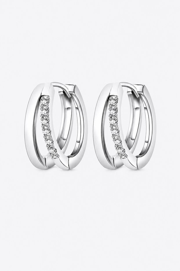Zircon Stone Silver Color Oval Hoop Earrings