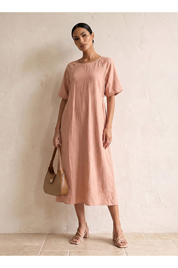 BALOON SLEEVE BACK ELASTICATED DRESS