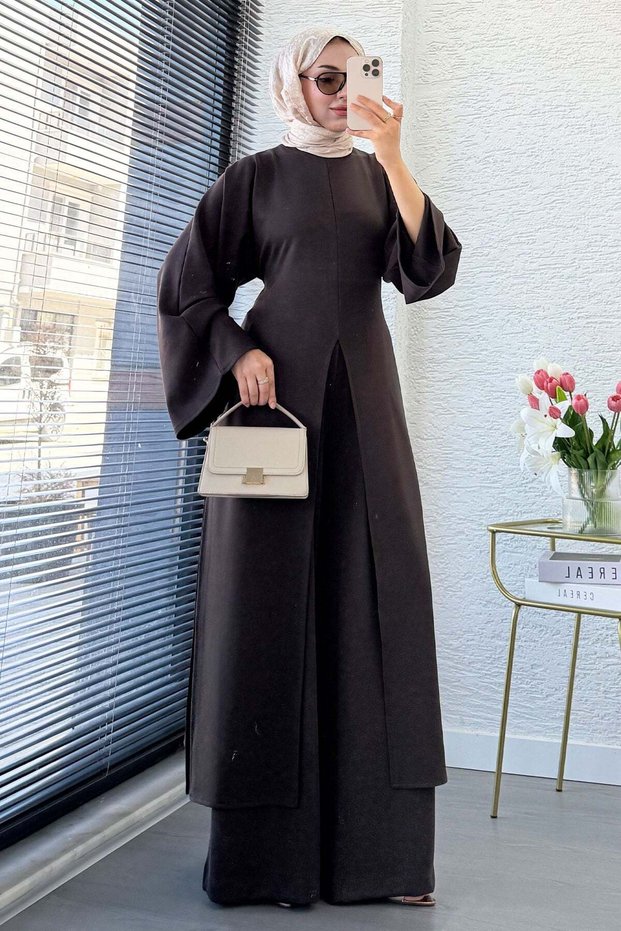 Premium Slit Back Detail Double Face Double Suit - Brown