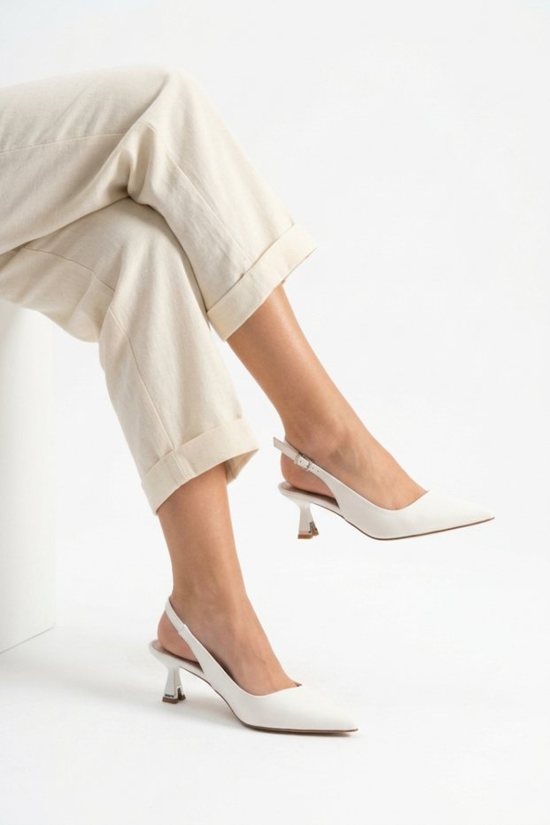 Nazare Women's Heeled Shoes with Open Back Ankle Buckle, Pointed Toe Slingback Nazare Stylish Design Heel 5cm