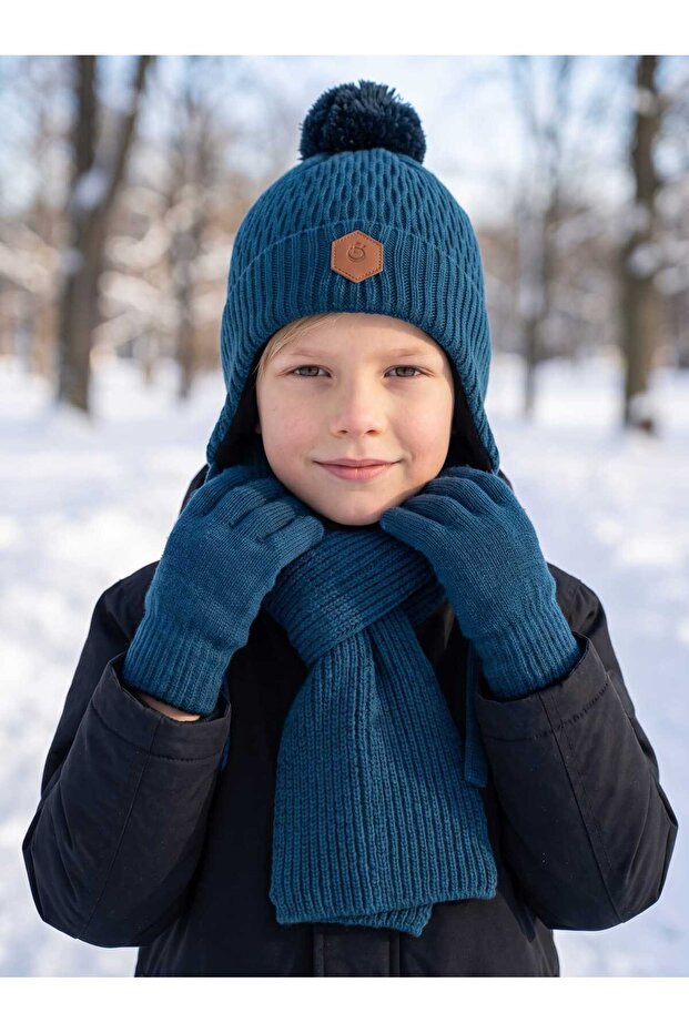 Kitti 4-8 Years Old Boys' Lined Scarf, Beanie, Gloves 3-Piece Set