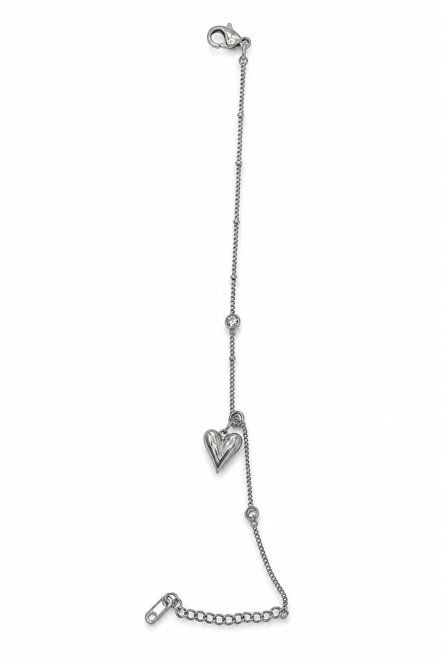 Women's Steel Heart Figured Stone Detailed Adjustable Chain Bracelet