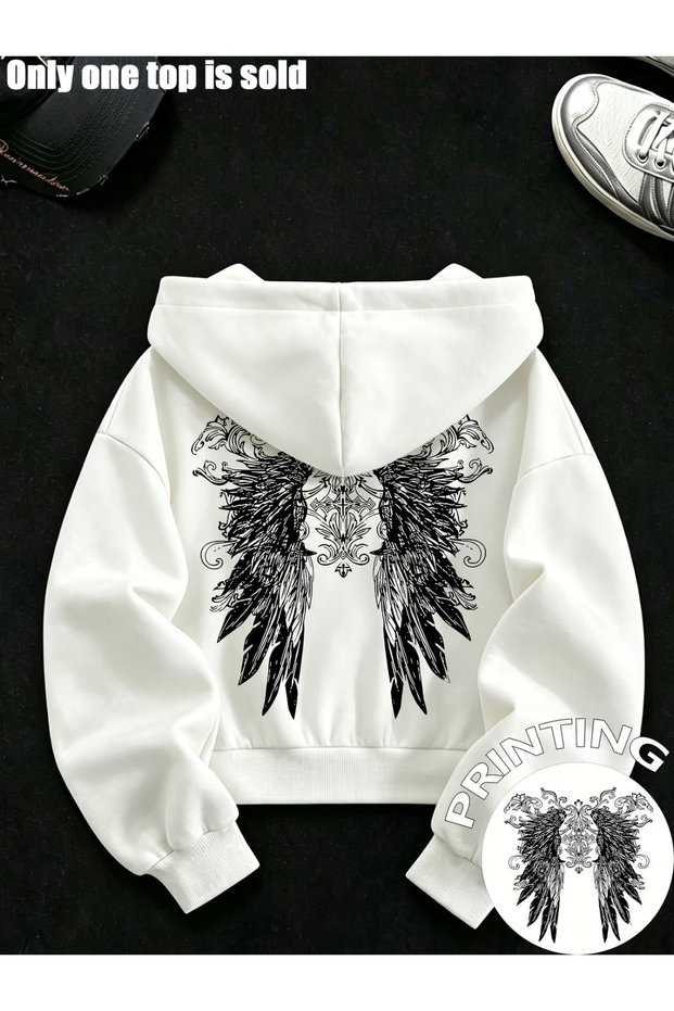 Gothic Design Oversize Zippered Unisex Hooded Cardigan