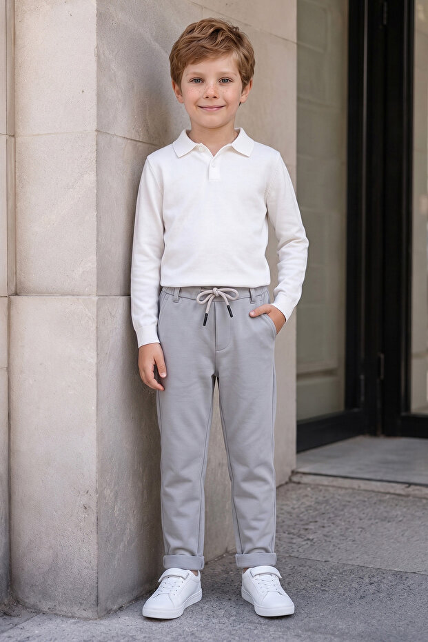 Double Leg Boy's Trousers with Tie Waist