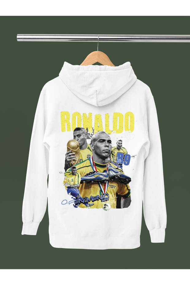 Ronaldo Nazario Printed Cotton Long Sleeved 3-Yarn Hooded Sweatshirt