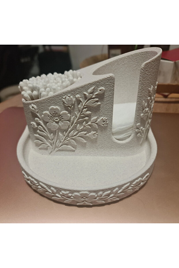 Floral Patterned Cotton Pad and Swab Organizer – Bathroom and Vanity Organizer