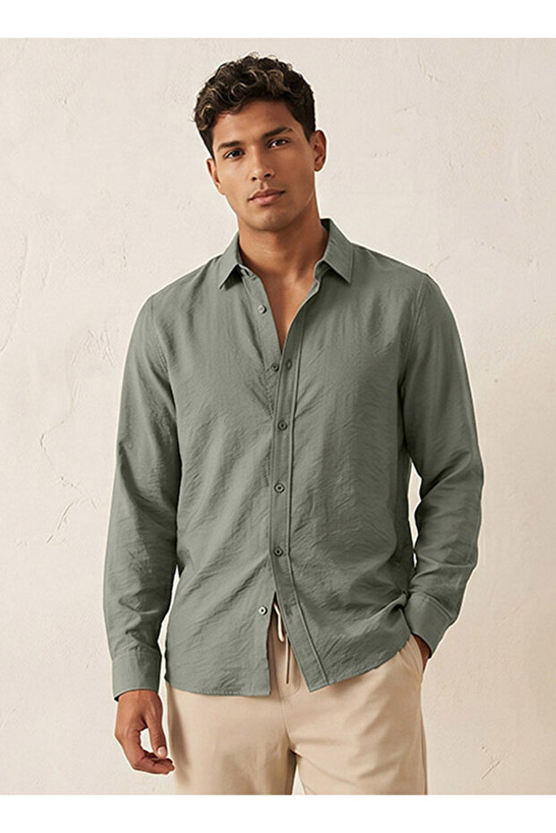 Basics Regular Fit Crinkled Textured Long Sleeves Shirt