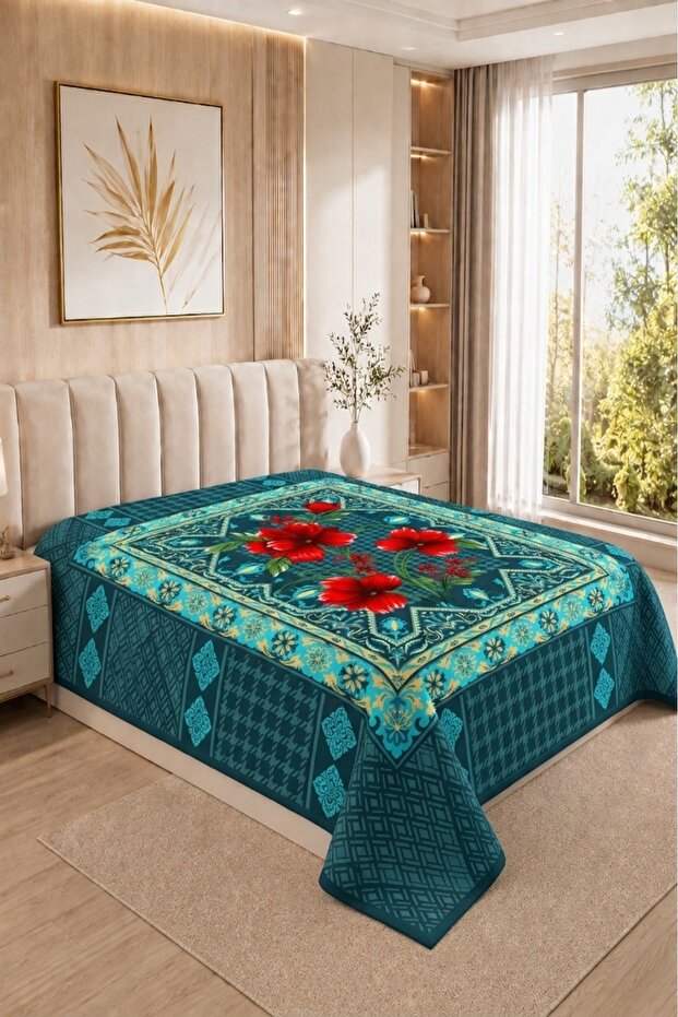 Osotto Double Layer Embossed Blanket | 220X240 cm | 4.5 kg | Thick & Soft Turquoise Blo