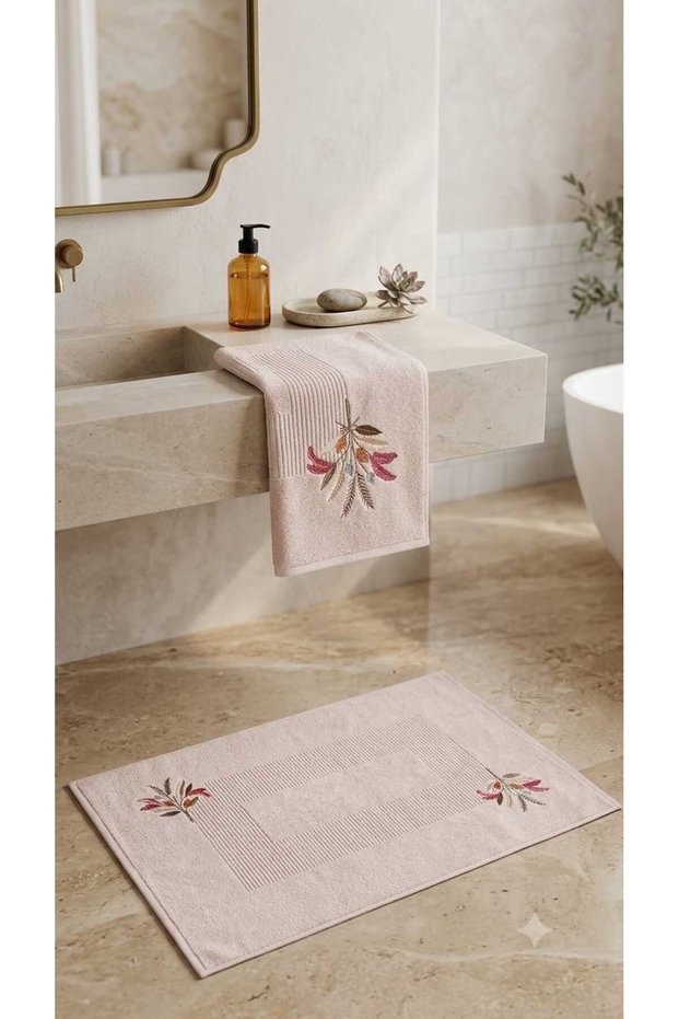Maribor (2Nd Set) 50X70Cm. / 60X100 cm 100% Cotton Embroidered Luxury Foot Towel, Foot Mat, Towel Pa