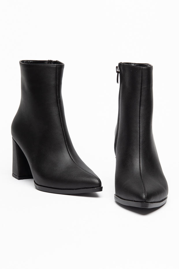Women's Short Side Zipper Heeled Black Shoes