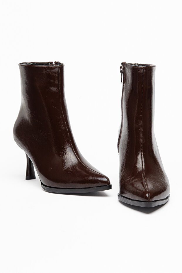Women's Short Side-Zip Closure Brown Heeled Shoes