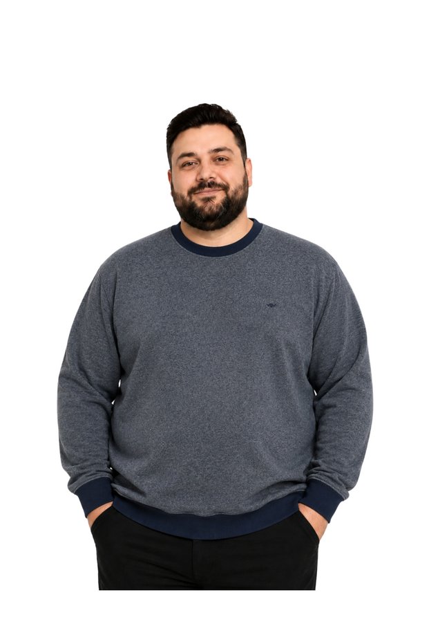 Men's Large Size Melange Indigo Thessaloniki Crew Neck Sweatshirt 3Xl-4Xl-5Xl-6Xl