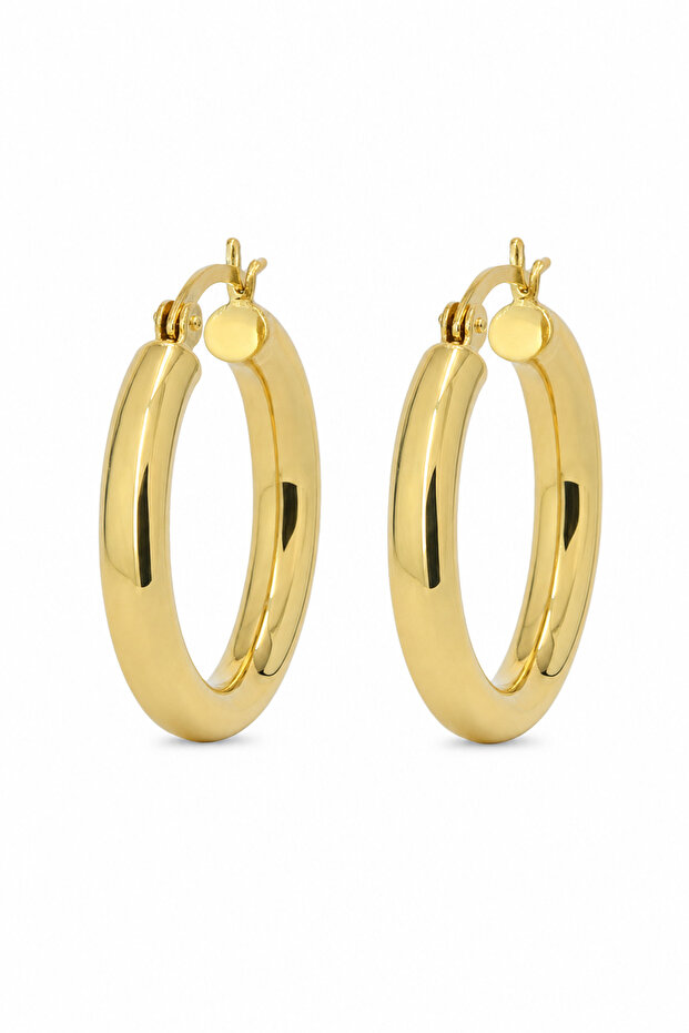 Yellow Tone Shiny Thick Hoop Earrings Stylish and Modern Design for Women
