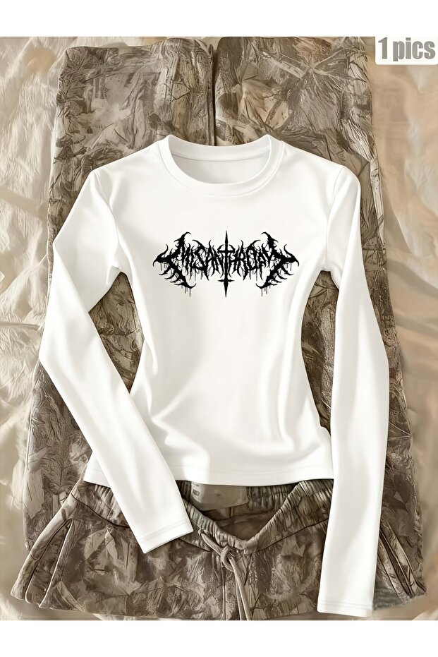 Long Sleeve Gothic Graph Printed Blouse Body