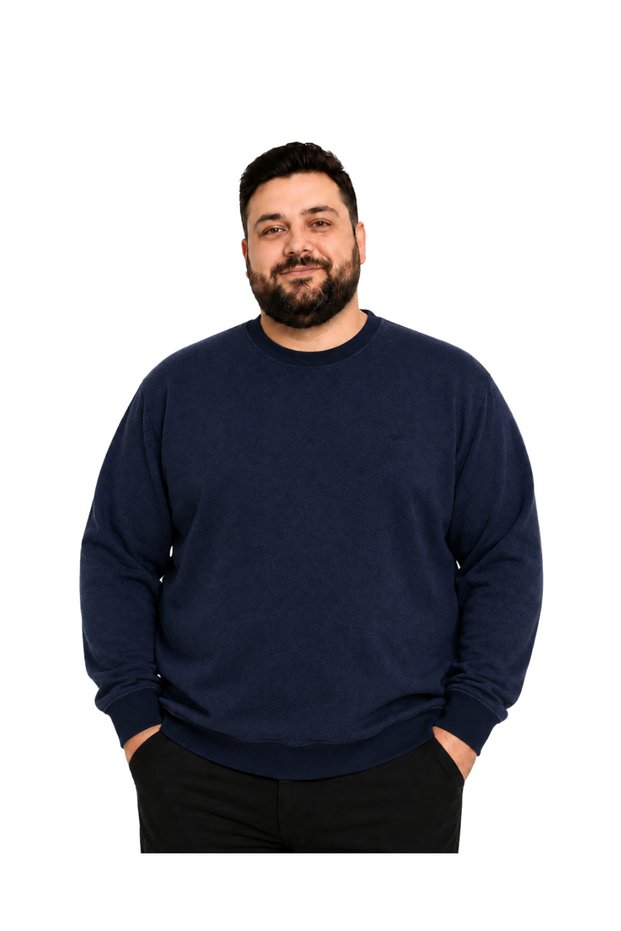 Men's Large Size Melange Indigo Thessaloniki Crew Neck Sweatshirt 3Xl-4Xl-5Xl-6Xl