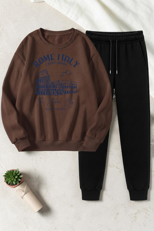 Unisex Rome Italy Printed Crew Neck Sweatshirt - 2-Piece Tracksuit Set