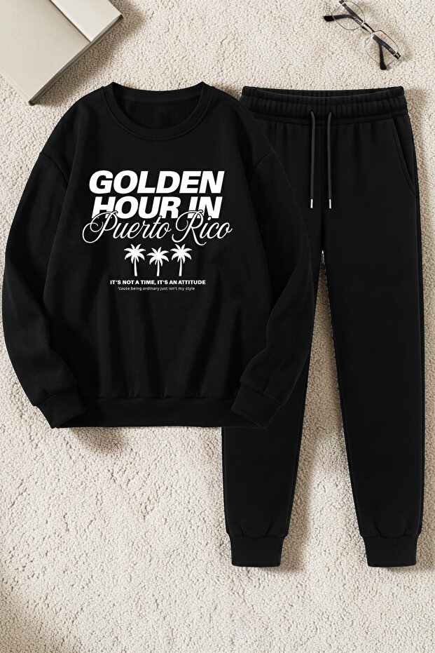 Unisex Golden Hour Printed Crew Neck Sweatshirt - 2-Piece Tracksuit Set