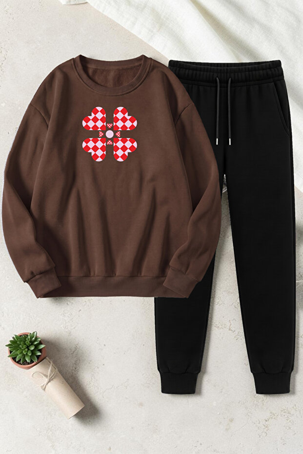 Unisex Yoncakalp Printed Crew Neck Sweatshirt - 2-Piece Tracksuit Set