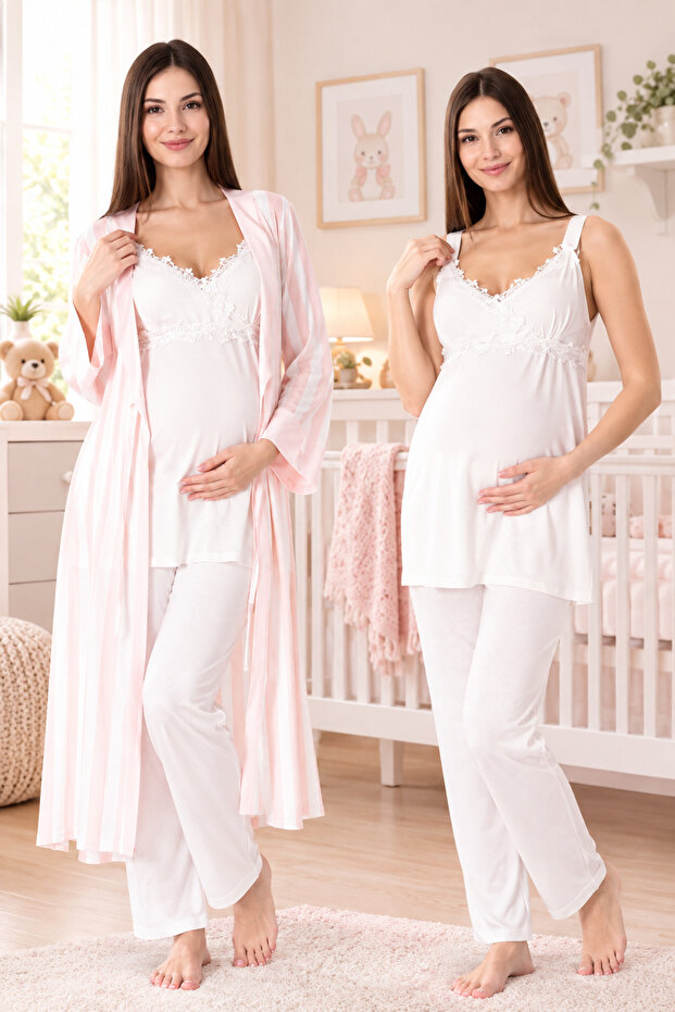 Maternity Striped Pajama Set with Adjustable Waist Effortt