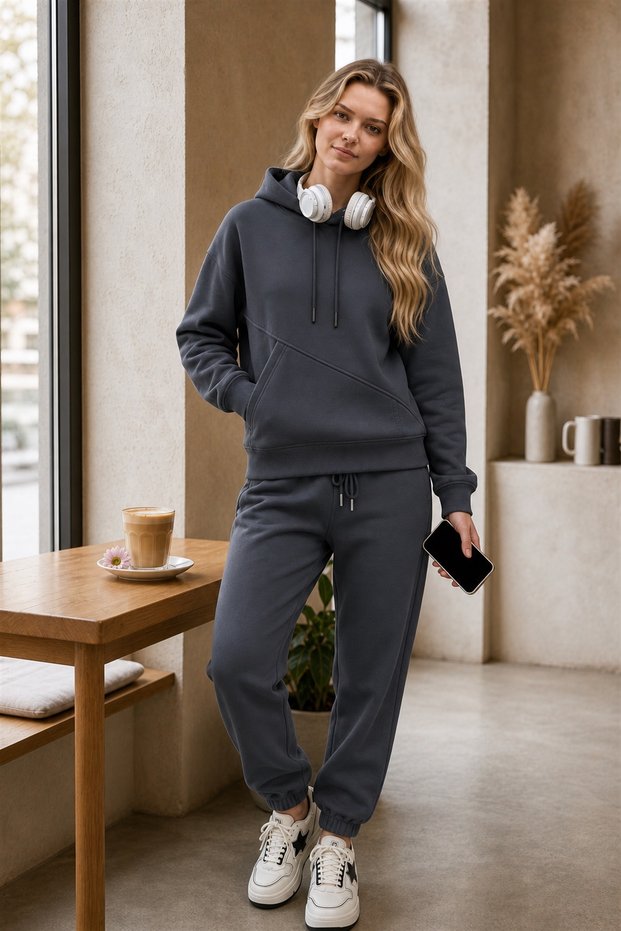 Women's 3-Thread Cut-Pocket Hooded Cotton Puff Soft Tracksuit Set - Original Quality