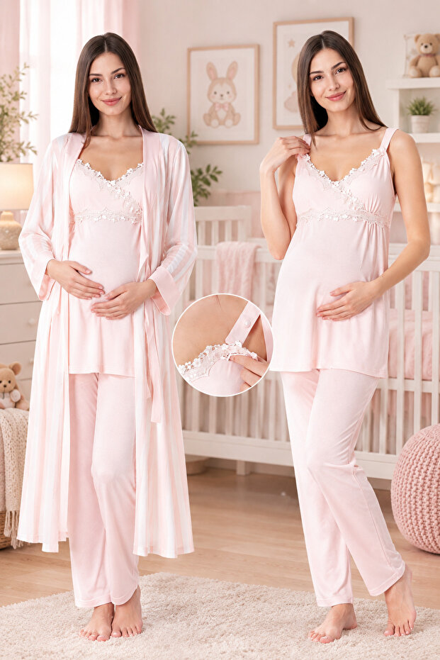 Maternity Striped Pajama Set with Adjustable Waist Effortt