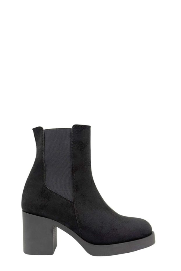 Black Suede Platform Heeled Women's Boots (005 2601355)