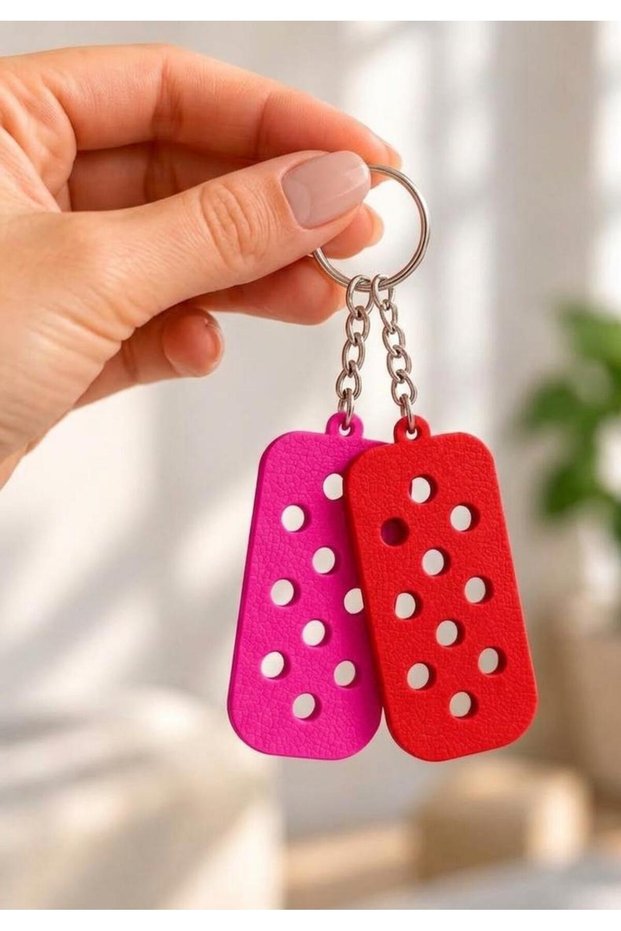 Red and Pink Special Design Keychain Set of 2 Perforated Model Bag Ornament Gift Accessory
