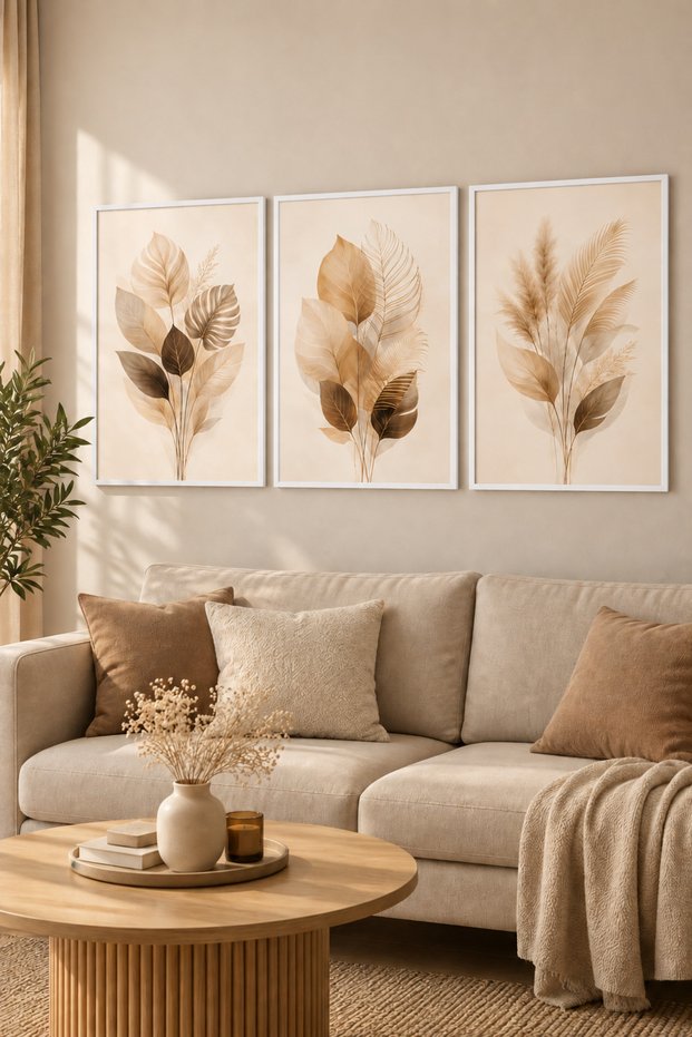 Natural Wood Framed 3-Piece Modern Natural Patterned Painting Set Wall Decor for Living Room Living Bedroom Kitchen Entrance