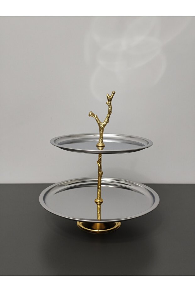 Luxurious 2-Tier Stainless Steel Cookie Stand with Stand Legs, Decorative Presentation Tray, Multi-Tier Serving Tray, Cookie Holder, Candy Tray