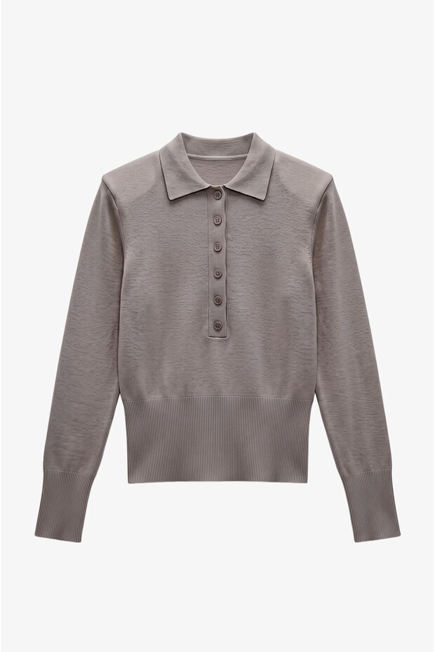 Mink Vora Polo Collar Padded Sweater