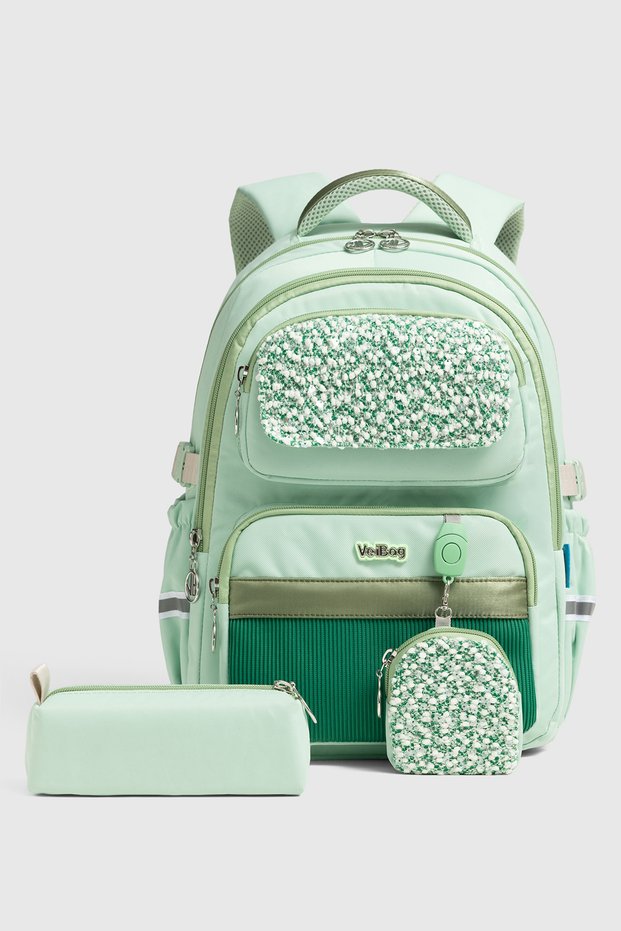Lusso Girls' Orthopedic Middle and High School Backpack with Pen Holder, 23 Liters, Green
