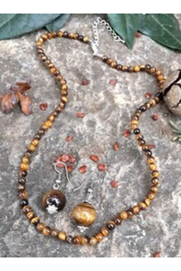 Kaplangözü Natural Stone (Gold) Sand Necklace - Brown -
