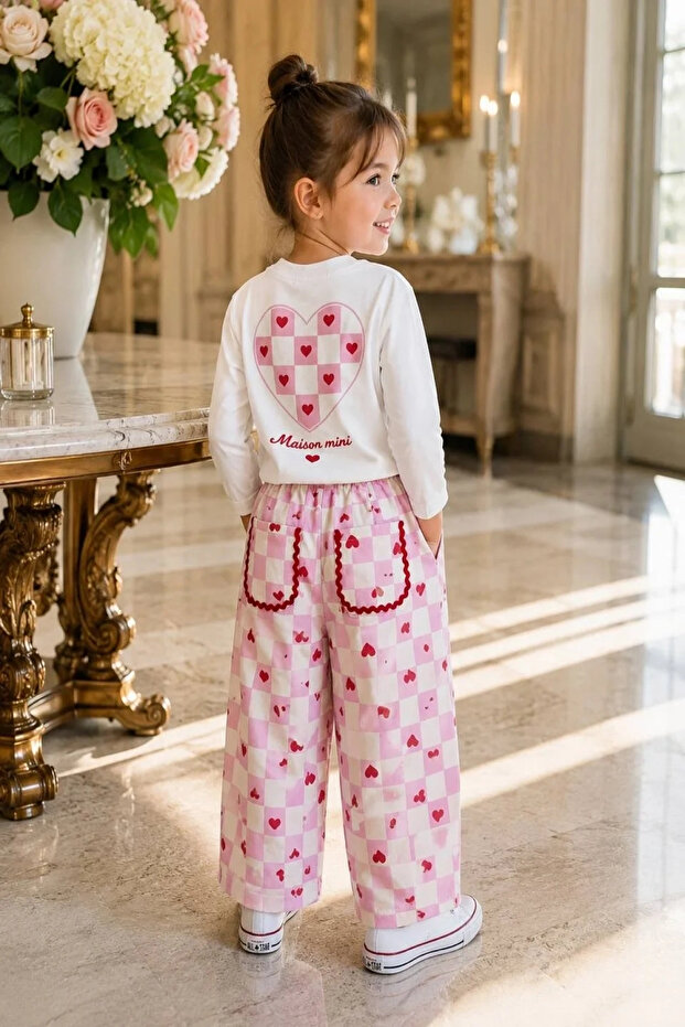 Girl's Heart Patterned 100% Cotton Set