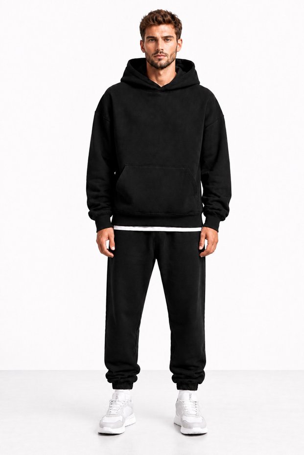 Men's Oversize Hooded Tracksuit Set Comfortable Fit Daily Basic Jogger Top and Bottom Set