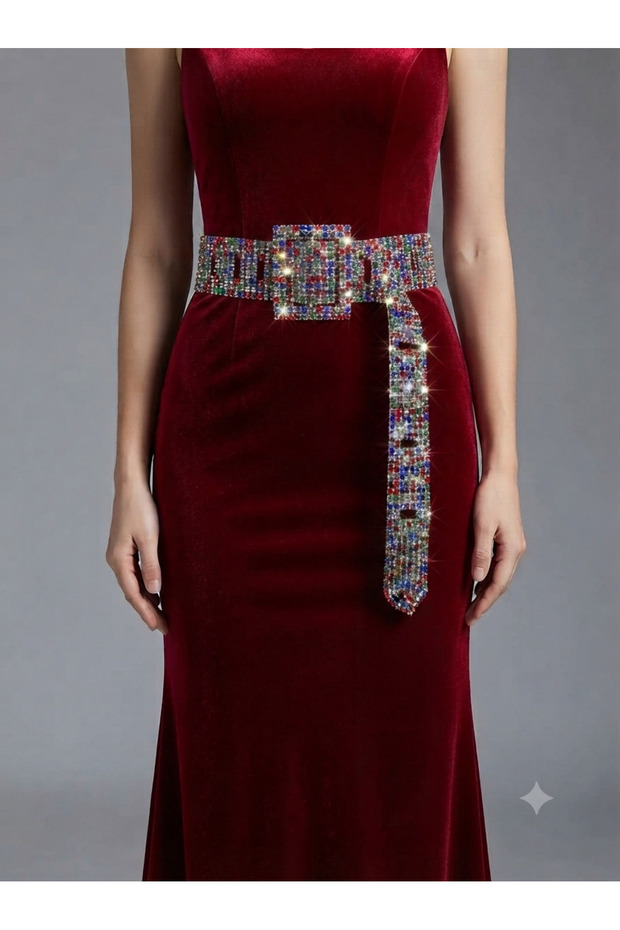8-Row Stone Studded Mixed Color Belt