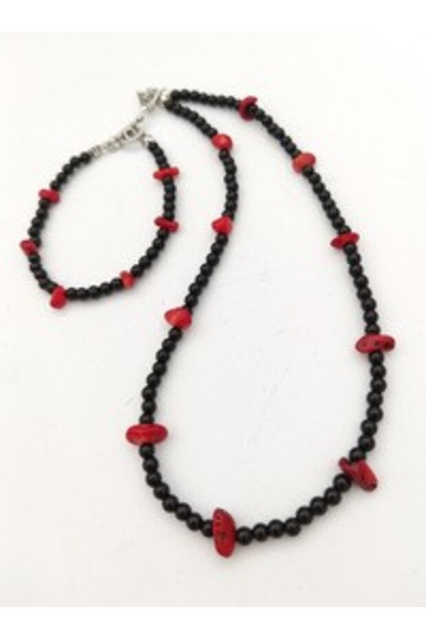 Healing Set from Coral and Onyx Stones - Black -