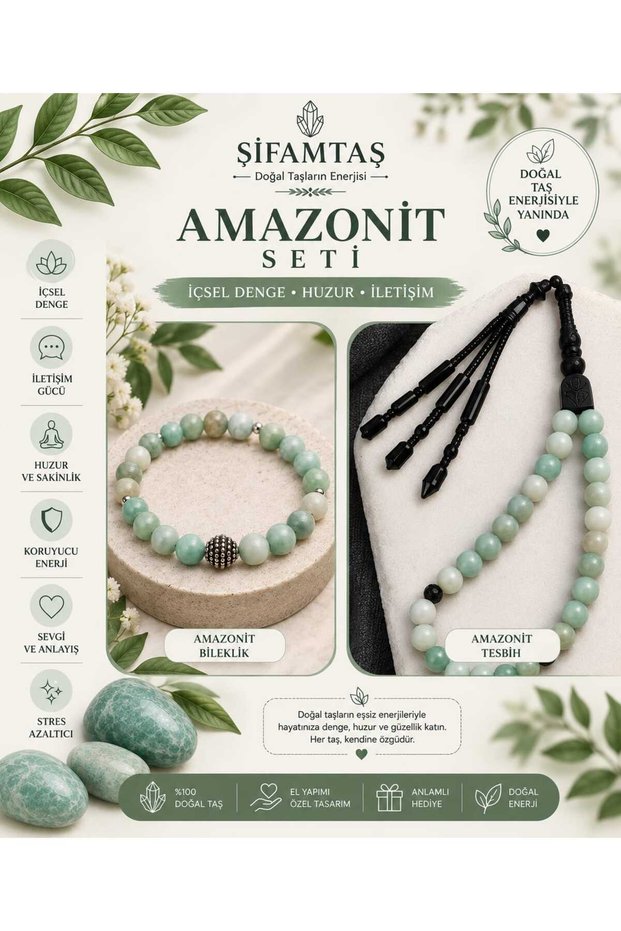Amazonite Natural Stone Set (Bracelet and Prayer Beads)
