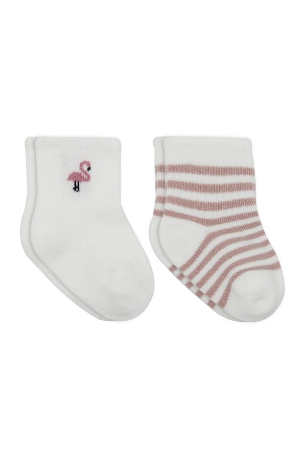 Little Girl Combed Cotton Socks 2Li 10139 Ecru Lilac