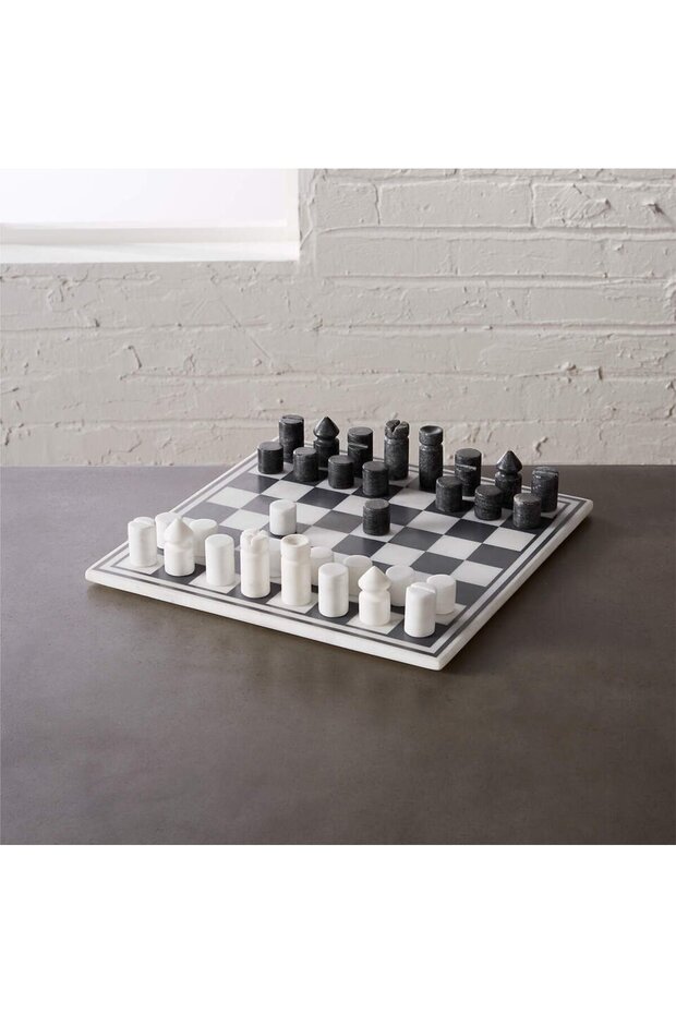 Marble Chess Game, Made from Stylish Grey/White Banswara Marble