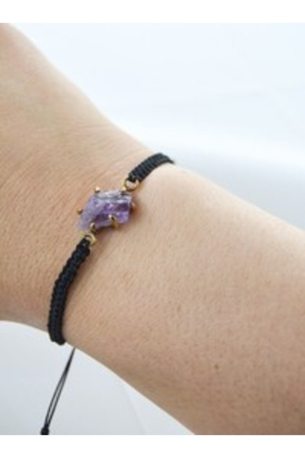 Amethyst Stone Macrame Bracelet - Black -