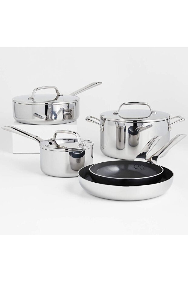 Evencook Core 8-Piece Stainless Steel Cookware Set with Ceramic Nonstick Pans
