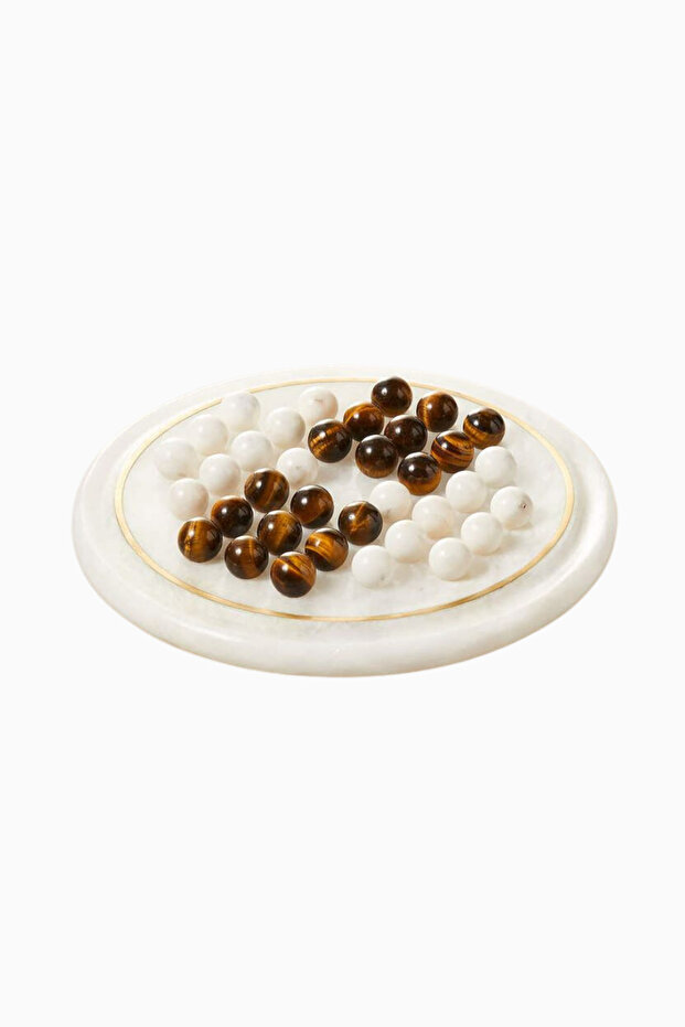 Lydi Alabaster Solitaire Checkerboard Set with Brass Detail - White