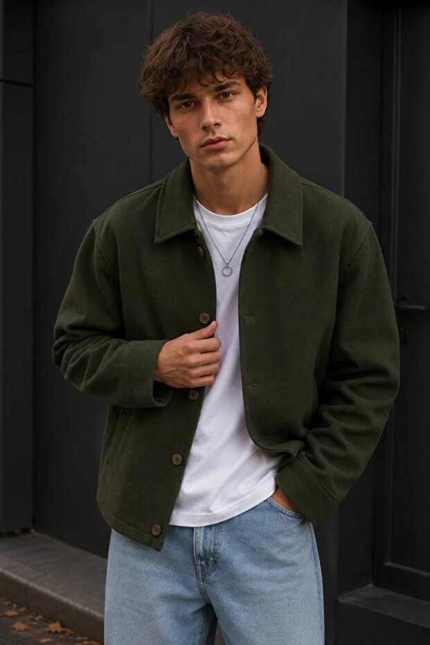 Men's Seasonal Khaki Cashmere Jacket Ls-56165
