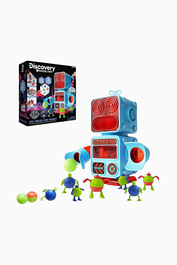 Mindblown DIY Prize-Pod Retro Vending Machine Robot Building Kit - Red-Blue