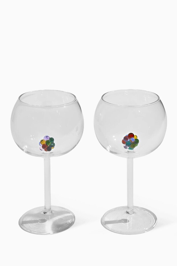 Bloom Set of 2 Decorative Wine Glasses - Transparent
